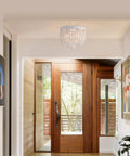 Four Light Boho Wood Beaded Ceiling Light Fixture, Rustic Flush Mount Chandelier in foyer, 12.6 inch, white maple beads