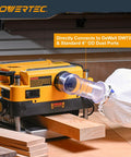 Four Inch ID OD Ninety Degree Elbow And Dust Collector Bag Kit With Thirty Micron Filter And Key Hose Clamp Built For Woodworking Machinery connected to DeWalt DW735.
