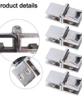 Top Notch Shower Glass Door Hinges 4 Piece Set 180 Degree Double Sided Clamp Fits 5 Millimeter To 8 Millimeter Glass, polished silver finish.