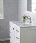 Modern bathroom vanity with Elavo 21 Inch Rectangular Undermount White Porcelain Bathroom Sink With Overflow installed.