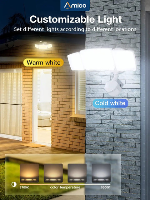 40W Remote LED Security Light With Motion Sensor, 4000 Lumens, Color Temp From 2700K To 6500K Adjustable, mounted on wall