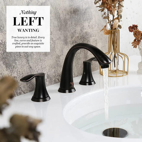 8 Inch Widespread Two Handle Bathroom Faucet In Oil Rubbed Bronze, Solid Brass Lavatory Faucet For 3 Hole Sinks, Lead Free With Pop Up Drain