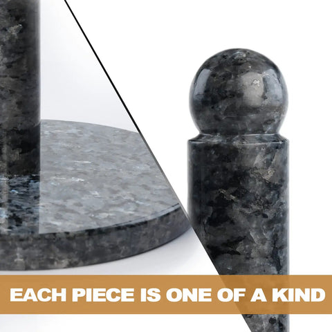 Close-up of Blue Pearl Granite Paper Towel Holder For Kitchen Countertop, highlighting the unique Norwegian stone texture.