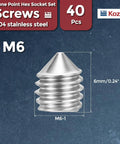 Top Shelf Badass 40 Piece Cone Point Set Screws M6 X 6mm Hex Socket Grub Bolts 18 8 Stainless Steel Precision crafted cone screw.