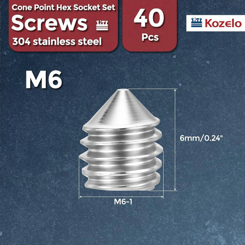 Top Shelf Badass 40 Piece Cone Point Set Screws M6 X 6mm Hex Socket Grub Bolts 18 8 Stainless Steel Precision crafted cone screw.