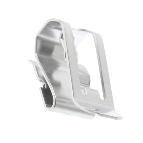 SunRunner Stainless Steel Cable Clip for Solar Mounting Frames, side view showing design, fits 0.055 to 0.125 inch panels.