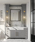 Bathroom interior with Plug In Wall Sconce Set Of 2 Modern Glass Globe Lights With Brushed Brass Finish, marble decor