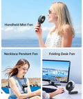 Misting Handheld Fan With 180 Degree Fold USB Rechargeable Personal Cooling Sprayer used outdoors and at desk.