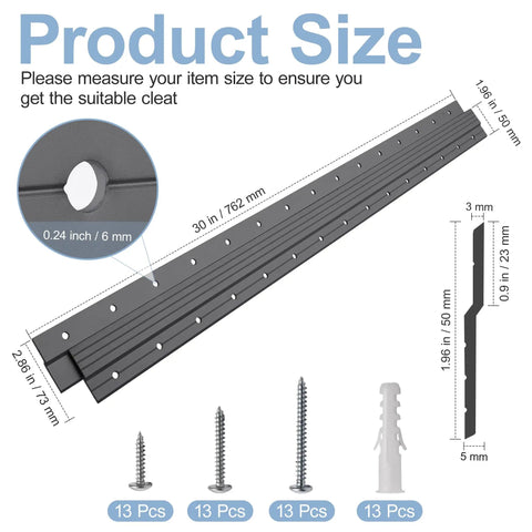Heavy Duty French Cleat Hanger 30 Inch showing size and installation details, solid aluminum construction for secure display.