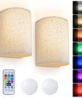 Wall Sconce With Fabric Shade 2 Pack Remote Control RGB LED Lighting Dimmable Lamps For Bedroom Living Room Hallway Wireless
