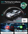 4K Front And Rear Dash Cam with 170 Degree Ultra Wide View showcasing 24/7 parking surveillance with collision detection and recording