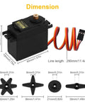 Image showing dimensions of Four Pack Beefy 55G Metal Gear Micro Servo Motors For RC Cars Robots Helicopters with various attachments
