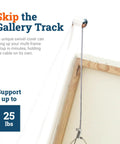 Heavy Duty Steel Cable Picture Hanging Kit With Adjustable Bullet Hooks And Ceiling Mount supports a framed artwork with a swivel cover.