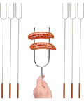 Six Pack 40 Inch Solid Steel Camp Forks With Wooden Handles For Fire Pit Roasting Marshmallows And Kebabs Heavy Duty Camping Gear