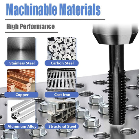 Machining materials for Pro Grade Fourteen Piece Thread Tap Set With Nitriding Coated HSS Taps For SAE Threads Ranging From Six To One Half Inch NC By Mesee