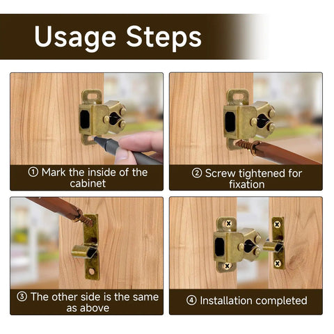 Installation steps for Six Pack Cabinet Door Latches With Screws, Bronze Finish Double Roller Catch Hardware for Cabinets