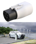 Heavy Duty Type Two To Type One Electric Charger Adapter SAE J1772 Converter with splash proof housing, close-up view.