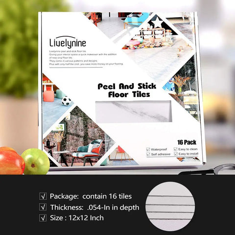 White Peel And Stick Floor Tiles 12x12 Inch 16 Pack Waterproof Vinyl Flooring For Bathroom Kitchen Laundry Room Easy D I Y Renter Friendly No Grout Needed Sturdy Scratch Resistant Tiling on packaging
