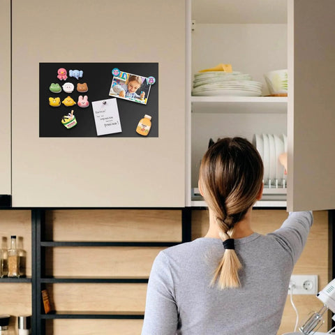 Magnetic Metal Sheets With Adhesive Backing, 3 Pack, 8.5 By 12 Inches, holding notes and magnets on kitchen cabinet