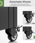 Metal Raised Garden Bed With Trellis And Wheels For Climbing Plants Veggies And Vines Rust Resistant Galvanized Steel Planter 72 By 47 By 16 Inches Includes Drainage Holes And Black Privacy Screen, showing detachable wheels for easy movement.