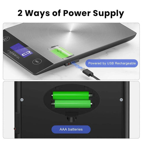 Digital Kitchen Scale 33lb Capacity with Type C Charging, LCD display and battery compartment, rechargeable 304 stainless steel food scale