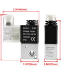 Electrical Pneumatic Solenoid Valve 3V1-06 With 24VDC Coil, PT1/8 Inch Port, front and side view, measurement details visible