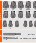 Heavy Duty Bolt Extractor Kit For Damaged Nuts And Bolts 18 Piece Set With Three Eighths Inch Drive Lug Nut Removal Tool For Rusted Stripped Fasteners Made Of Chrome Molybdenum Steel Thinkwork with various socket sizes and accessories visible.