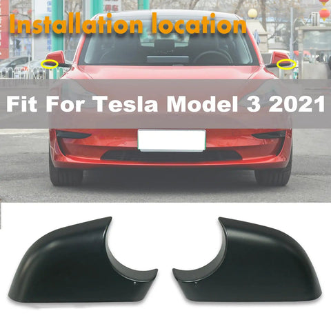 Level Up Your Wheels With These Tank Ready Side Rearview Mirror Caps For Tesla Model 3 2017 To 2022, shown on a red Tesla.