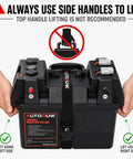 User demonstrating proper lifting of Hardcore 12V Smart Battery Box With Pd Quick Charge Port Anderson Plug.