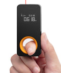 Pocket Size Laser Measuring Tool With 98 Feet Range And 2mm Precision, USB C Rechargeable, OLED Display held in hand