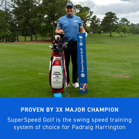 Man with golf equipment using Speed Sticks Pro Golf Swing Speed Training System 2025 Model on golf course