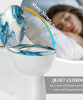 Elongated Resin Toilet Seat for Bathroom with blue and gold marbled design, 14.5" x 18.5", featuring quiet closing.