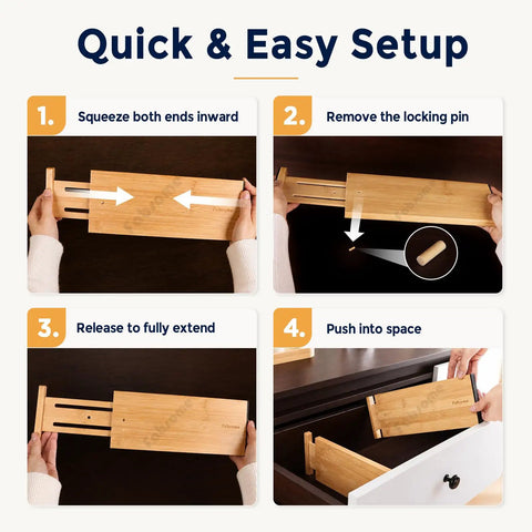 High Grade Bamboo Drawer Dividers 6 Pack, Adjustable Space Savers From 12 To 17 Inches, Wooden Dresser Organizers With Soft Foam Ends, Quick Glow Up For Your Closet Stash, Baby Clothes And Nursery Organization