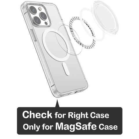 Slick Clear Magnetic Base for PopSocket Grips and iPhone MagSafe Cases shown detached from the case, highlighting compatibility.