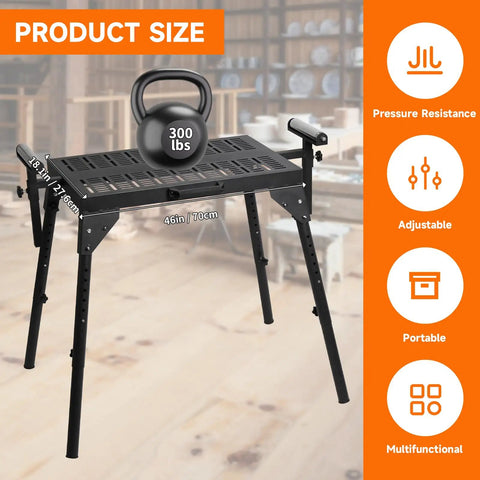 Boss Level Miter Saw Stand With Smooth Extension Rollers Eight Position Height Adjustment Heavy Duty 300 Lb Power Tool Workhorse Mobile Rolling Bench Rig For Planers And Saws with adjustable height and 300 lbs capacity.