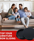 Non Slip Furniture Pads 2 Inch Anti Skid Rubber Caster Cups 12 Pack Black showing family on couch to demonstrate furniture stability.