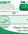 Temporary Garden Fence 4x100 Feet With 50 Zip Ties Heavy Duty Plastic Snow Fence Yard Barrier for Deer Rabbits Pets Green