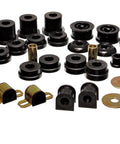 Heavy Duty Master Bushing Set With Hyper Flex Polyurethane, black and gold bushings, designed for suspension upgrades.