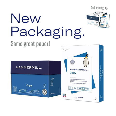 Top-Tier Jam-Slaying 8.5X11 Paper 20Lb Copy Sheet Bulk Carton 8 Ream 4000 Sheet Pack 92 Bright White packaging display with new graphics.