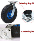 Tough As Nails Heavy Duty Industrial Casters With 8In And 10In Pneumatic Rubber Tires, showing the swivel top plate and mounting holes.