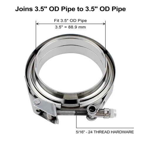 Hardcore 3.5 Inch V Band Clamps With Badass Quick Release Design For Exhaust And Downpipe Systems Using Male Female Flange Setup For Rock Solid Alignment And Zero Leak Performance Two Pack