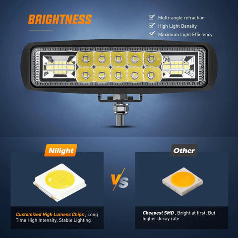 Two Pack 6 Inch 60W LED Pods Flood And Spot Beam Light Bar For Off Road Driving 12V 24V Trucks UTV ATV Marine Boat