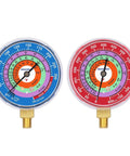 Refrigeration Pressure Gauge Kit With Dual Blue Dial And Red Dial, 2 3/4 Inch Dial, 1/8 Inch NPT Lower Mount, -30InHg To 0-250 PSI And 0-800 PSI Range, For R404A R22 R410A Servicing, For Easy Field Or Shop Use; blue and red dials