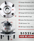 Front Wheel Bearing And Hub Assembly For 2004-2012 Chevy Malibu, 2008-2010 Chevy Cobalt HHR, 2005-2010 Pontiac G6, 2007-2009 Saturn Aura, 5 Lug With ABS, 513214, components and dimensions details