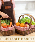 Dual Size Picnic Basket Set With Double Folding Handles 16 Inch Woodchip Woven Basket With Removable Red And White Liner