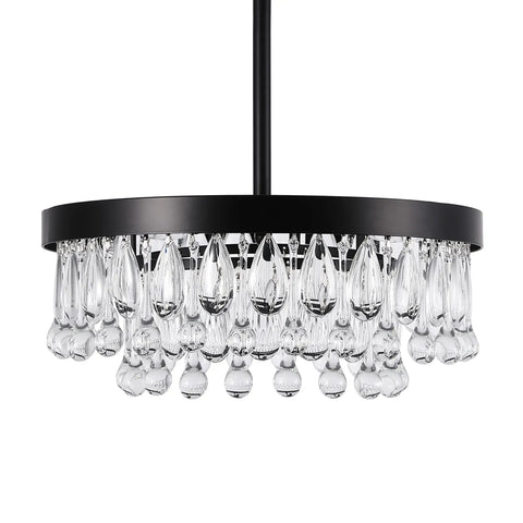 Vintage Black Crystal Drops Close-To-Ceiling Round Tiered Chandelier Flush Mount For Bedroom Kitchen Hallway Dimmable 3-Light 120W E12