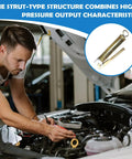 Mechanic using High Pressure Lever Style Grease Gun With 28.5cm Flexible Whip Hose next to open car hood in garage