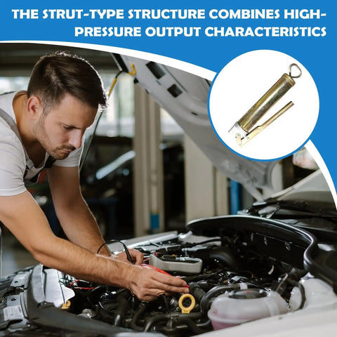 Mechanic using High Pressure Lever Style Grease Gun With 28.5cm Flexible Whip Hose next to open car hood in garage