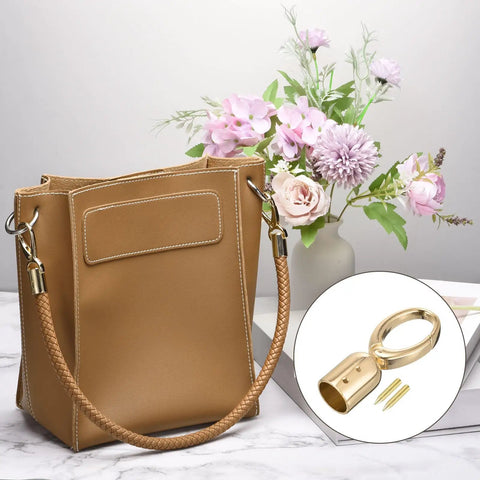 Gold Cord End Cap Set Of 8 For Tassel Jewelry Making And Bag Strap DIY 63x25mm End Caps With 15mm Hole And 18mm Outer Dia shown by bag