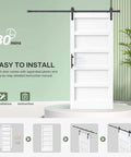 36 By 84 Inch White Sliding Barn Door Slab With Six Point Six Foot Hardware Kit Included Five Panel MDF Wood Door With Waterproof Scratchproof PVC Surface Easy DIY Assembly front view
